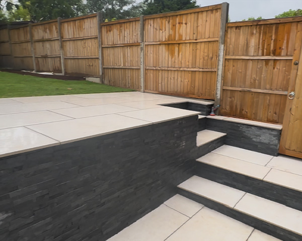 tiered garden design paving-reigate